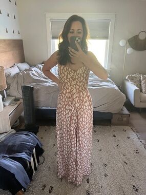 Printed Sleeveless Wide-Leg Jumpsuit in Blush Cream